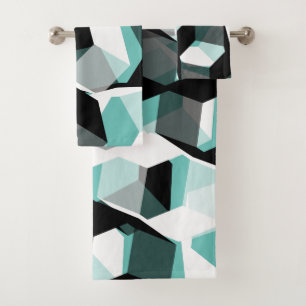 Many hexagons with colourless parts, on light teal bath towel set