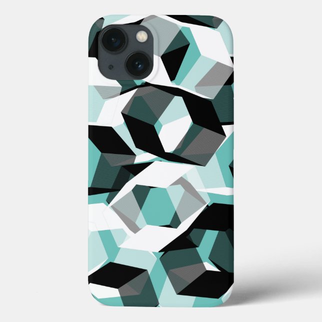 Many hexagons with colourless parts, on light teal Case-Mate iPhone case (Back)