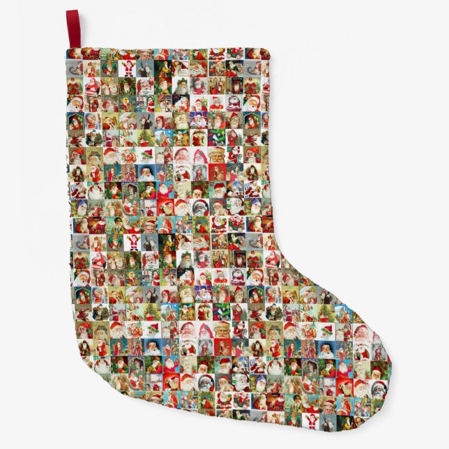 Many Many Vintage Santas Large Christmas Stocking (Front)