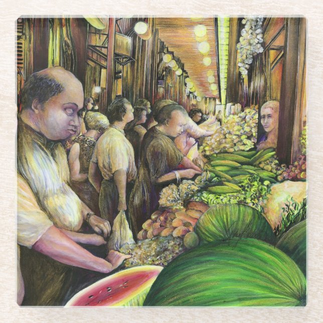 Many Men, Many Melons, Budapest Glass Coaster (Front)