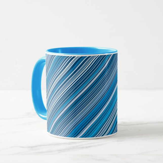 Many multi coloured stripes in the blue frosted gl mug (Front Left)