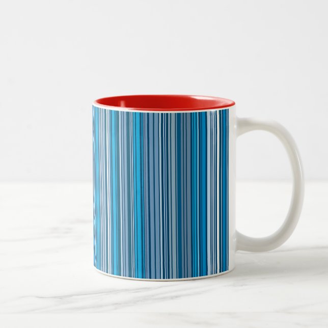 Many multi coloured stripes in the blue Two-Tone coffee mug (Right)