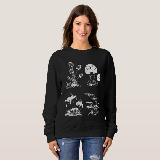 Many Mushrooms white on black Sweatshirt