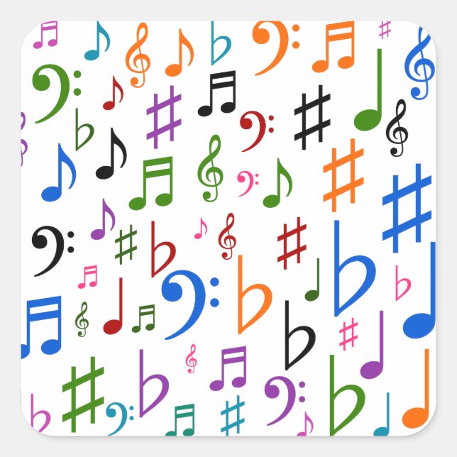 Many Musical Notes and Symbols Square Sticker (Front)