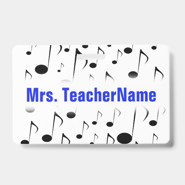 Many Musical Notes Pattern + Custom Teacher Name Badge (Front)