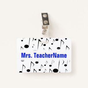 Many Musical Notes Pattern + Custom Teacher Name Badge