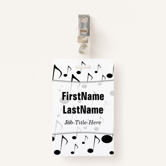 Many Musical Notes Pattern; Personalized Name Badge (Front with Clip)