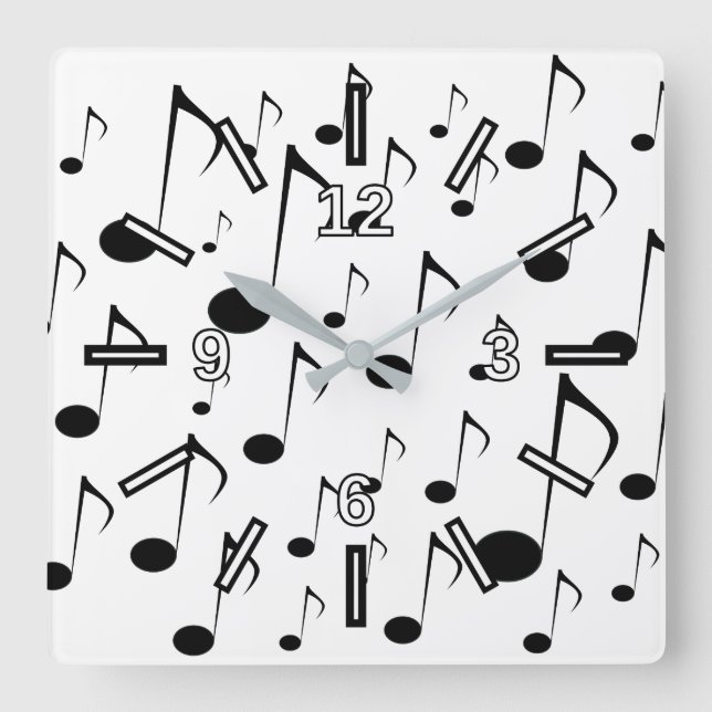 Many Musical Notes Pattern Square Clock (Front)