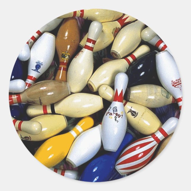 Many Old Bowling PIns Classic Round Sticker (Front)