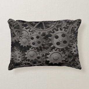 Many old rusty metal gears or machine parts accent pillow