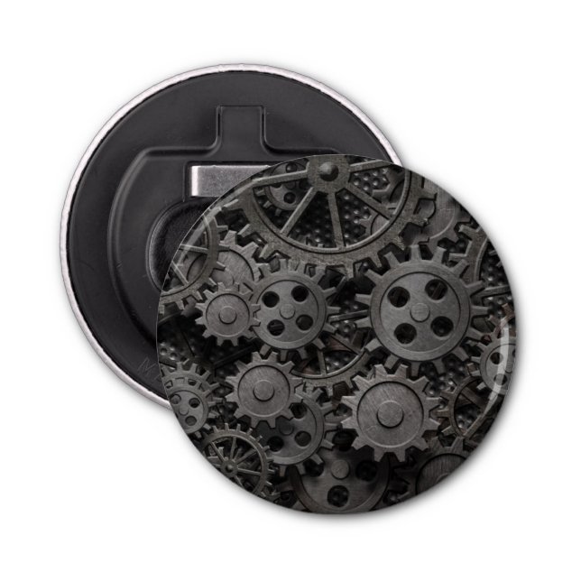 Many old rusty metal gears or machine parts bottle opener (Front)