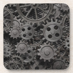 Many old rusty metal gears or machine parts coaster