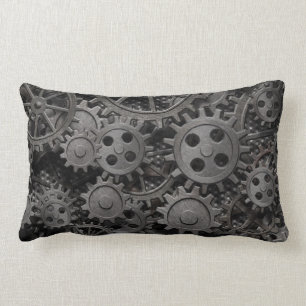 Many old rusty metal gears or machine parts lumbar pillow