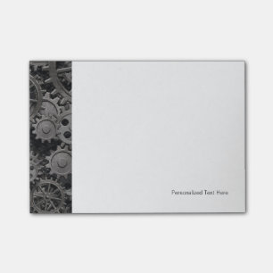 Many old rusty metal gears or machine parts post-it notes