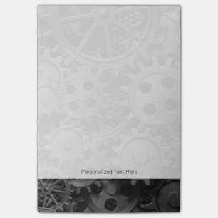 Many old rusty metal gears or machine parts post-it notes