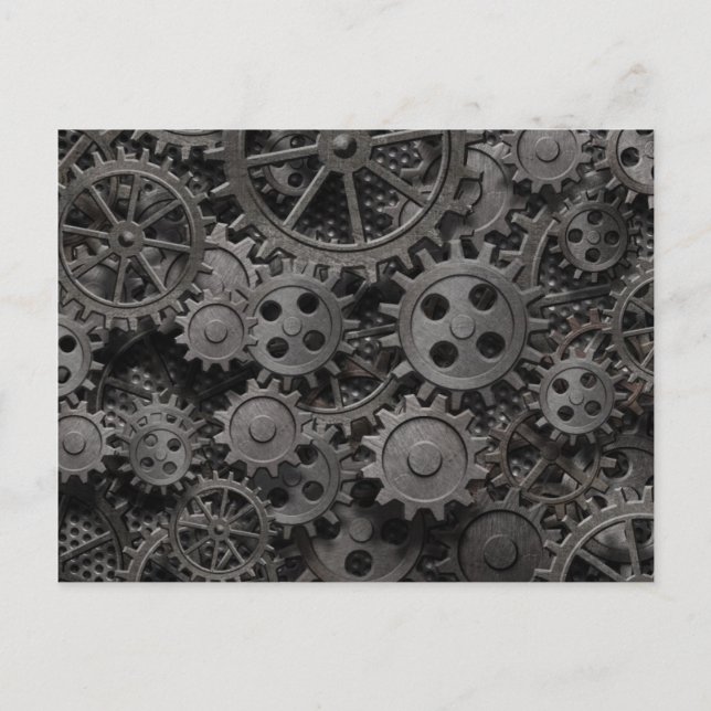 Many old rusty metal gears or machine parts postcard (Front)