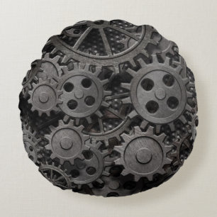 Many old rusty metal gears or machine parts round pillow