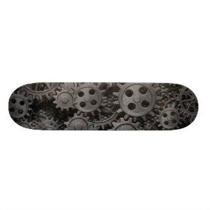 Many old rusty metal gears or machine parts skateboard