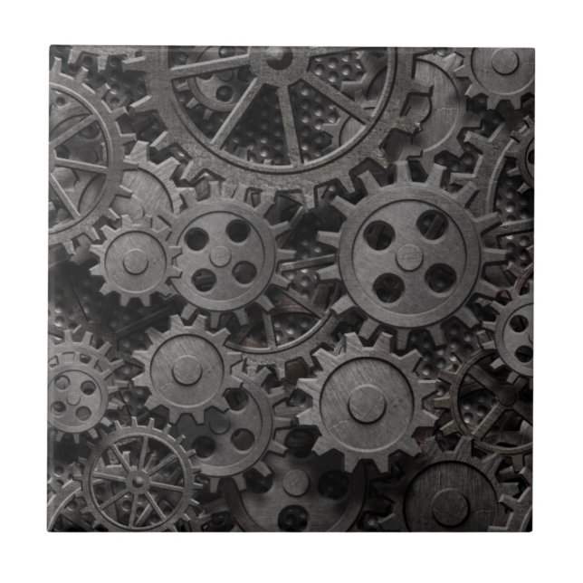 Many old rusty metal gears or machine parts tile (Front)