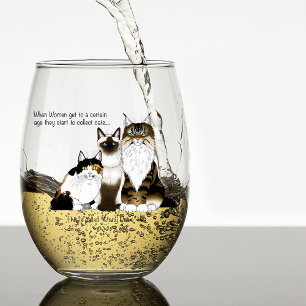 Many Paws Funny Menopause Cat Lady Humour Blue Stemless Wine Glass