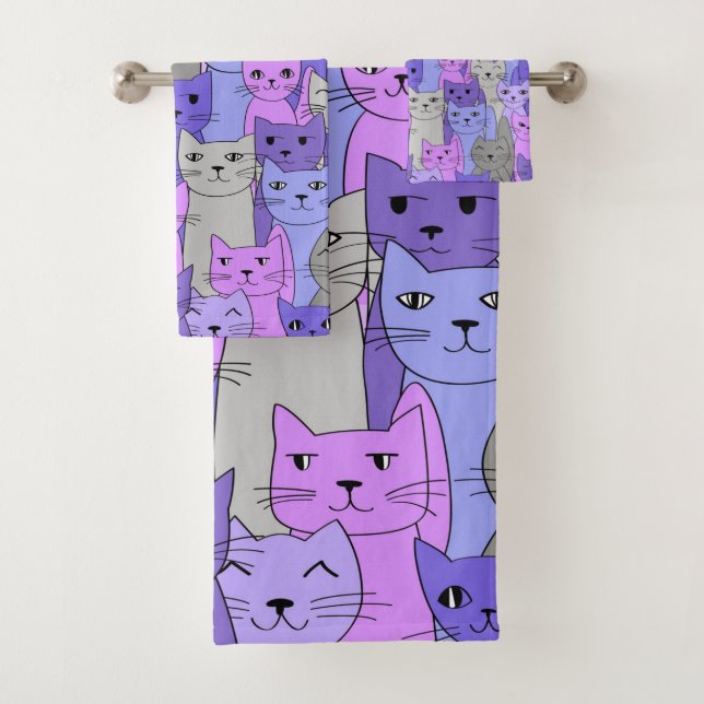 Many Purple Cats Design Bath Towel Set (Insitu)