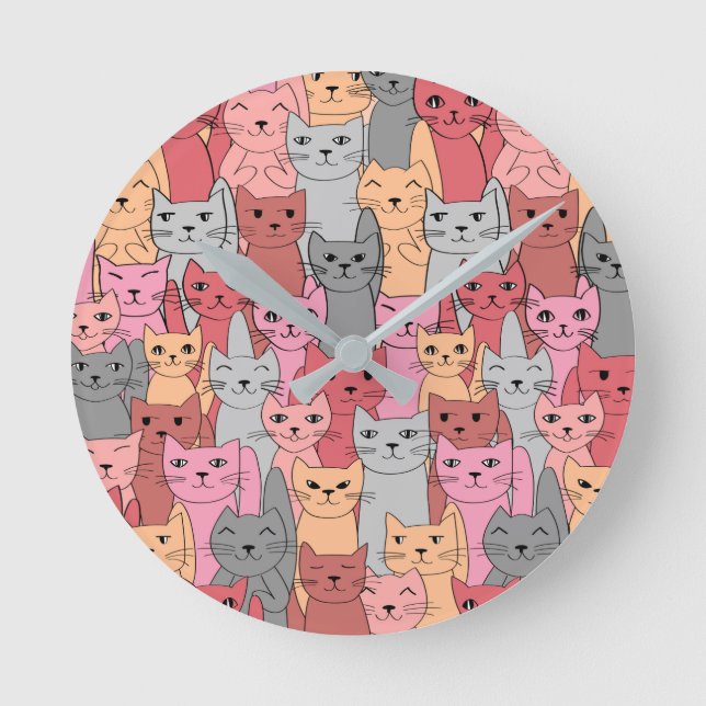 Many Red Cats Design Wall Clock (Front)