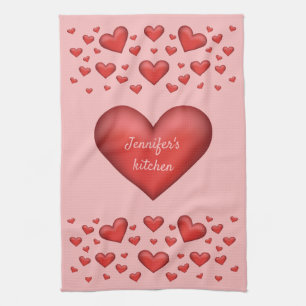 Many Red Hearts With Custom Text Kitchen Towel