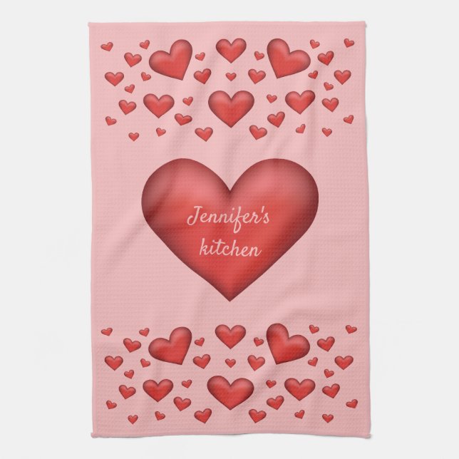 Many Red Hearts With Custom Text Kitchen Towel (Vertical)