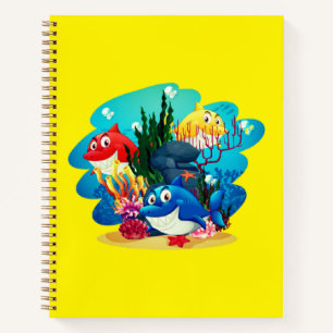 Many Sharks Underwater Cartoon-23986 Notebook