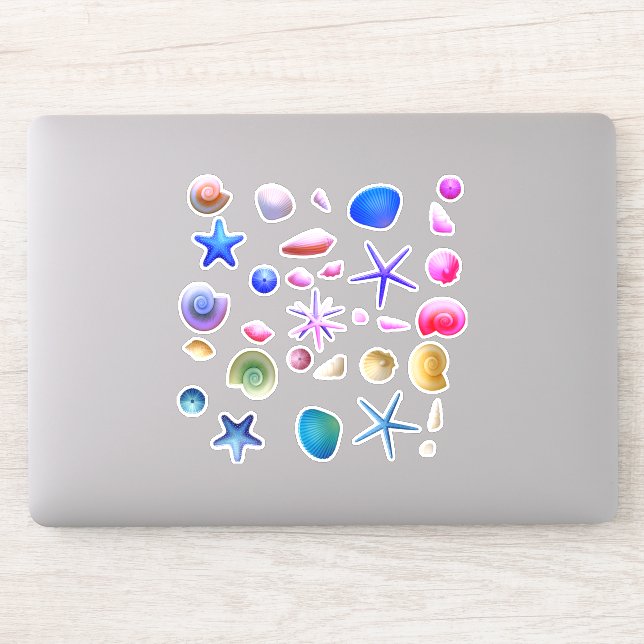 Many Small Colourful SHELL Shaped Cut-out Stickers (Computer)