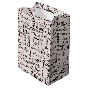 Many Thanks Black Text On Pink Medium Gift Bag