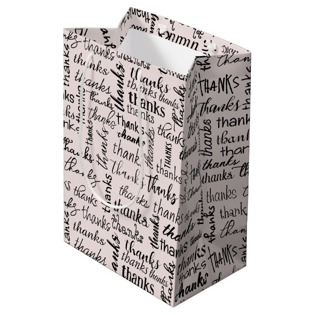 Many Thanks Black Text On Pink Medium Gift Bag (Back Angled)
