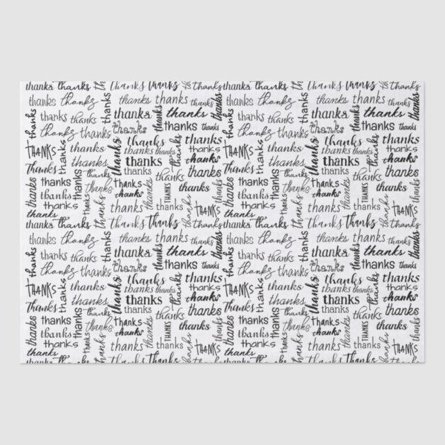Many Thanks Black Text On White Tissue Paper (Front)