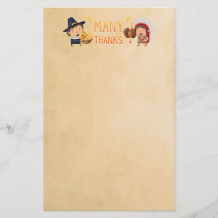 Many Thanks Pilgrim And Native Grateful Together Stationery