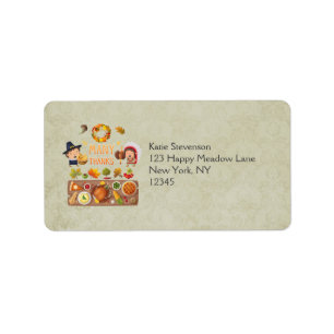 Many Thanks Pilgrim And Native Thanksgiving Feast Label