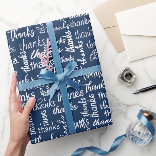 Many Thanks Text On Navy Blue Wrapping Paper (Gifting)