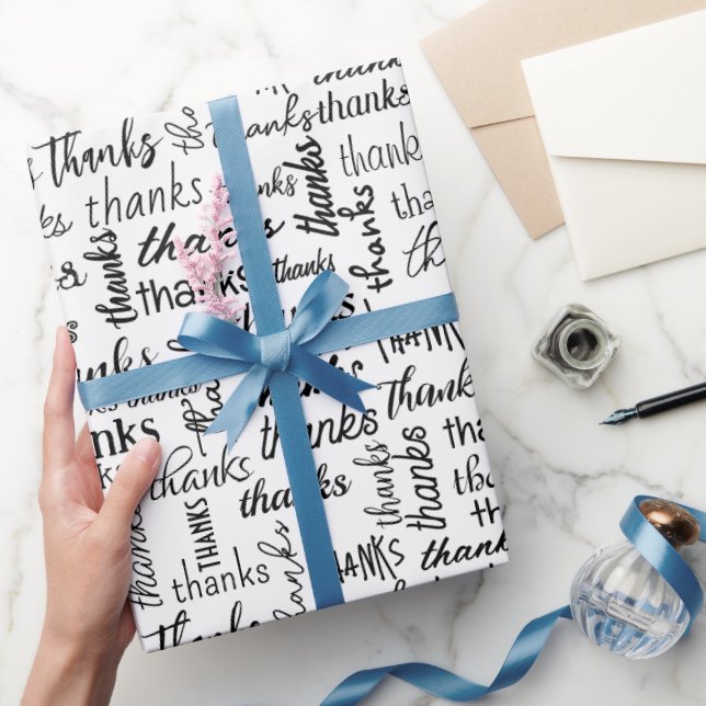 Many Thanks Text On White Wrapping Paper (Gifting)