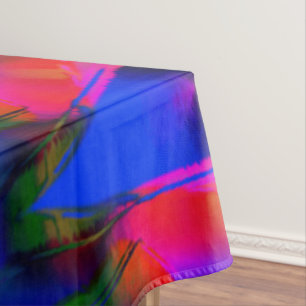 Many twisted squares with colourful 'brushstrokes' tablecloth