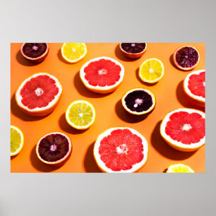 Many variety citrus fruits pattern in sunlight on poster