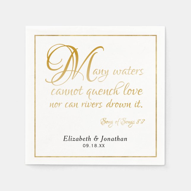 Many Waters Scripture Quote Elegant Gold Script Napkin (Front)
