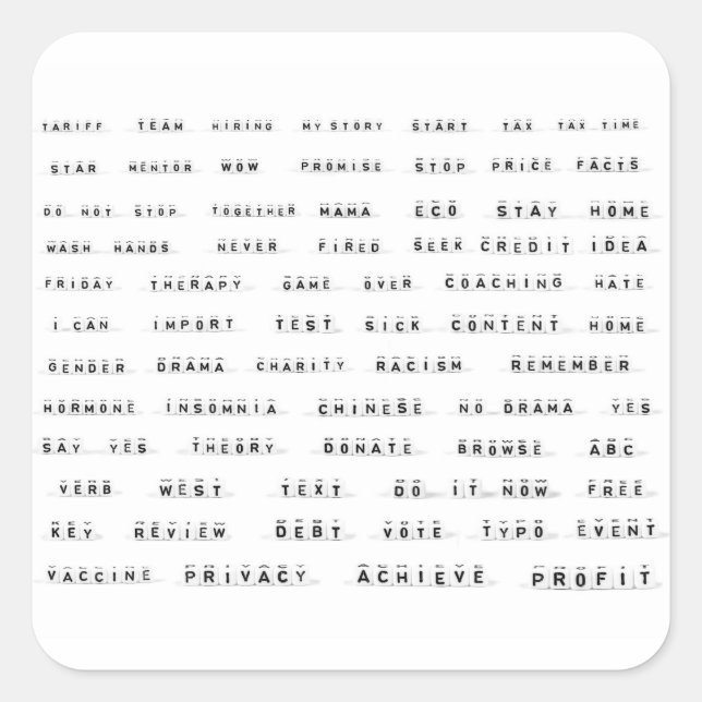 Many words on cubes square sticker (Front)