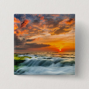 Manyar Beach At Sunrise 2 Inch Square Button