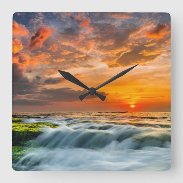 Manyar Beach At Sunrise Square Wall Clock (Front)