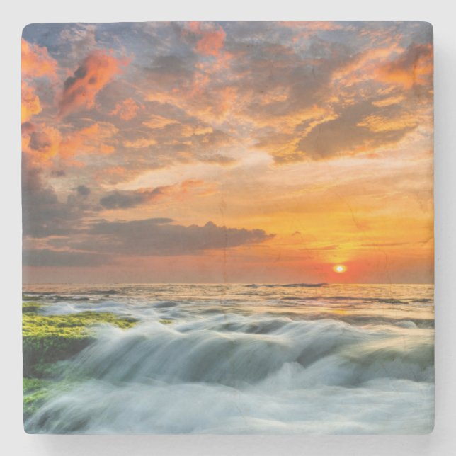 Manyar Beach At Sunrise Stone Coaster (Front)