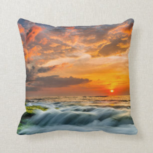 Manyar Beach At Sunrise Throw Pillow