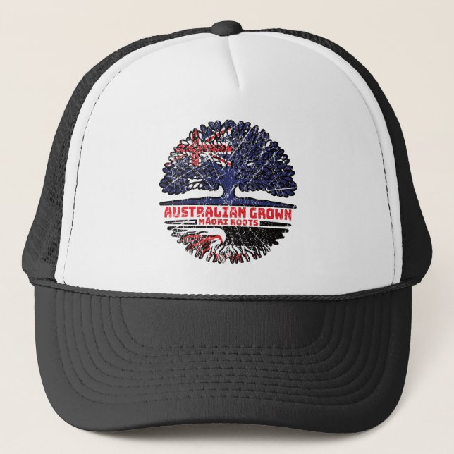 Maori Australian Australia Tree Roots Flag Trucker Hat (Front)