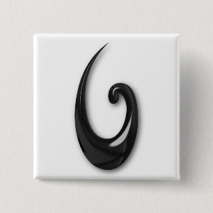 Maori-Fish Hook-obsidian 2 Inch Square Button