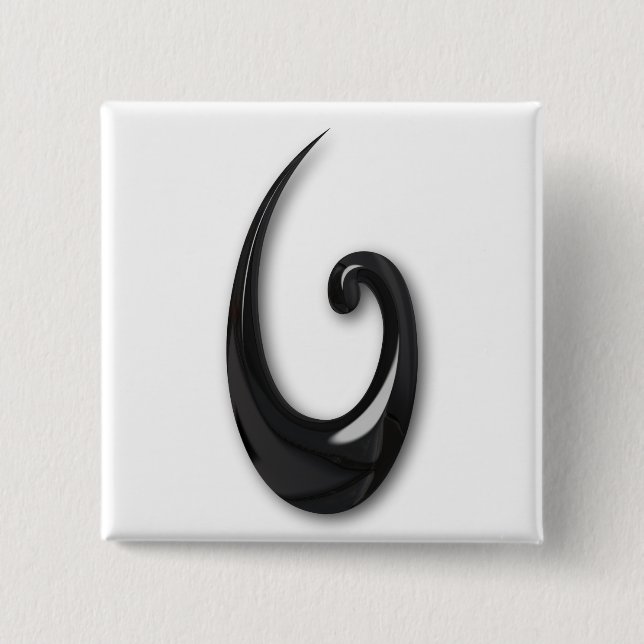 Maori-Fish Hook-obsidian 2 Inch Square Button (Front)
