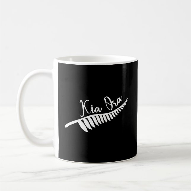 Maori Kia Ora Silver Fern Tribal Tattoo New Zealan Coffee Mug (Left)