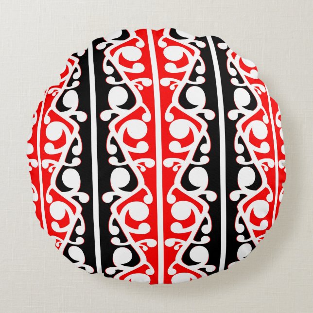 Maori Kowhaiwhai Traditional Pattern Round Pillow (Front)